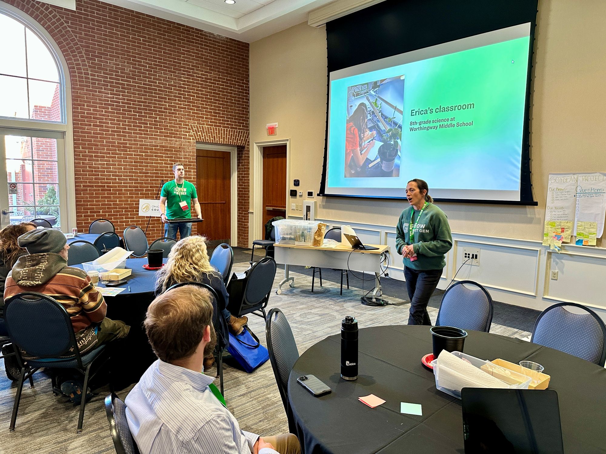 Erica Hitzhusen shares her process of growing soybeans in the classroom with fellow science teachers at SECO 2025